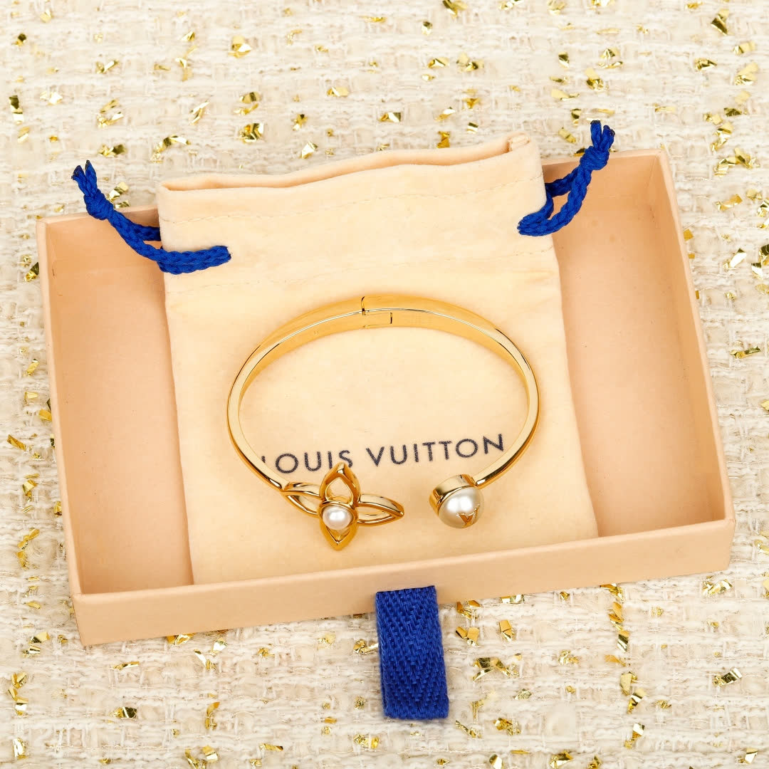 Louis Vuitton Gold Tone Bracelet with Pearls